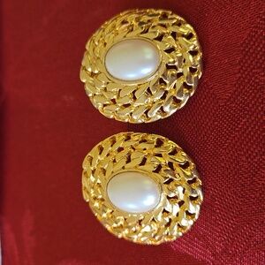 Gold and Pearl Earrings Possibly By Marvella